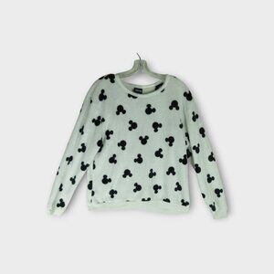 Disney Mickey Fleece Shirt Adult Size XL Long Sleeve Cow Print Black White